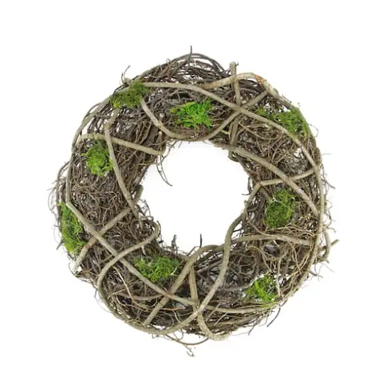 14" Spring Green Moss and Twig Wreath {1}