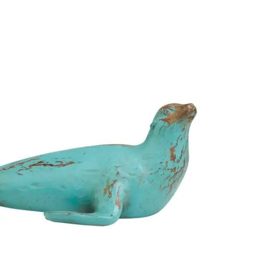 Teal Polystone Distressed Sea Lion Sculpture Set {6}