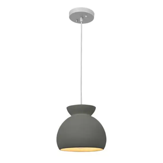 Hello Honey&reg; Sienna Matte Charcoal Boho Ceramic Ceiling Light with White Fabric Cord {10}