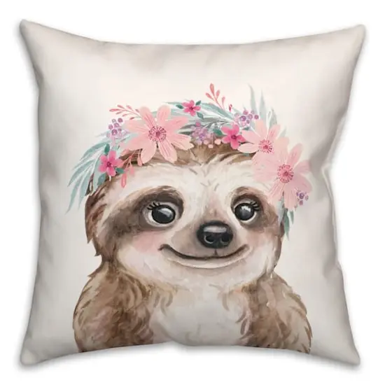 Sloth With Flowers 18" x 18" Throw Pillow {1}