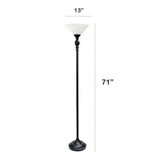 Lalia Home 6ft. Torchiere Floor Lamp with Marbleized Shade Restoration Bronze with White Shade {4}