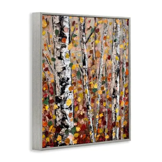 Stupell Industries Autumn Birch Trees Abstract Leaves Framed Giclee Art Gray {4}