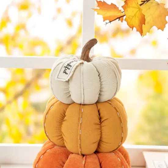 Glitzhome&reg; 13" Fall Stacked Fabric Pumpkin {5}