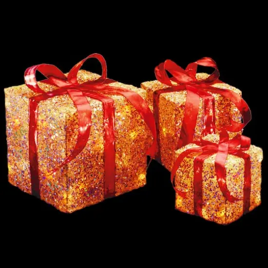 Holiday Gold & Red Sisal Gift Box Set Clear Lights {4}