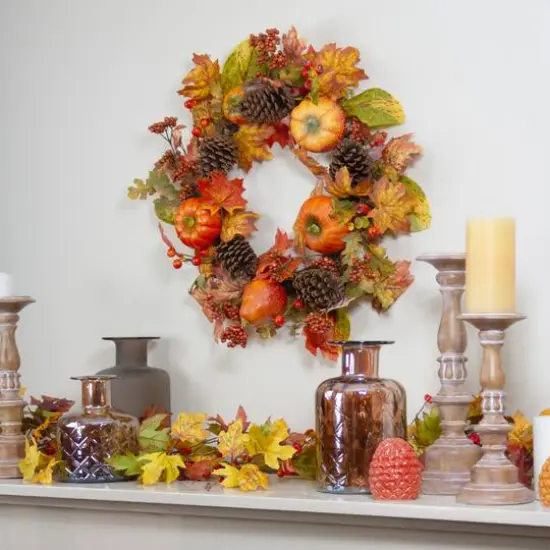 24" Pumpkins, Pinecones & Berries Fall Harvest Wreath {3}
