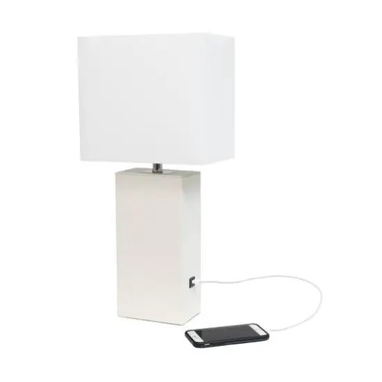 Lalia Home Lexington 21" Leather Table Lamp with USB Charging Port White {7}