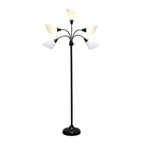 Simple Designs&trade; 5.5ft. 5-Light Gooseneck Black Floor Lamp with White Shades {12}