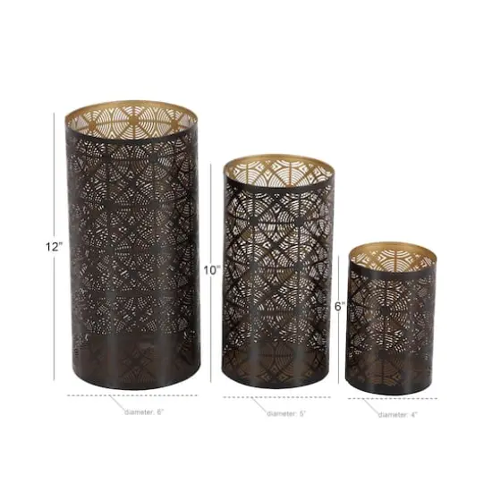 Set of 3" Brown Metal Eclectic Lantern, 12", 10", 6" {9}