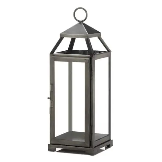 16" Brushed Pewter Iron & Glass Lantern {1}