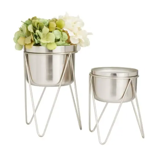 Set of 2 Silver Iron Modern Planter, 10" x 8" {1}