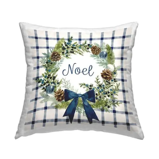 Stupell Industries Winter Noel Holiday Plaid Botanical Pinecone Wreath Throw Pillow {1}