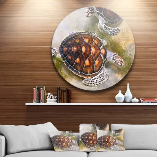 Designart - Sea Turtles in Nursery' Animal Circle Metal Wall Art {4}