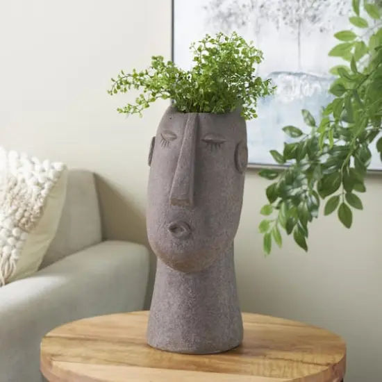 17" Textured Brown Woman Head Planter {3}