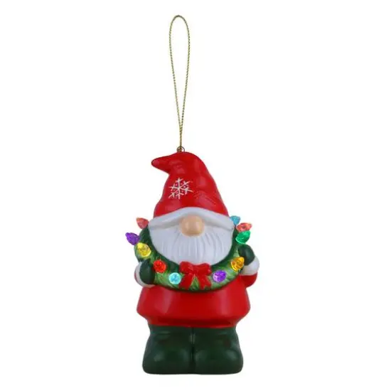 Ceramic LED Gnome with Wreath Ornament {1}