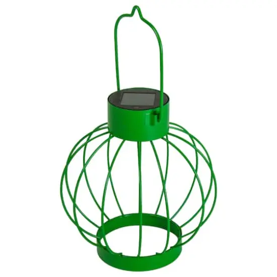 6.5" Outdoor Hanging LED Solar Lantern with Handle Green {1}