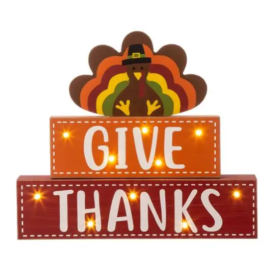 Glitzhome&reg; 12" Pre-Lit Thanksgiving Wooden Turkey Table D&eacute;cor LED Lights {4}