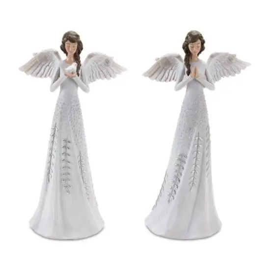 12" Angel Figurines with Silver Floral Accent Set {1}
