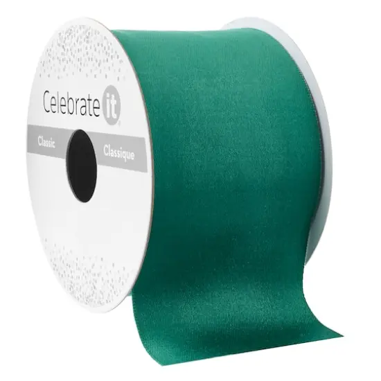 2.5" x 10yd. Satin Wired Ribbon by Celebrate It&reg; Classic Dark Green {1}