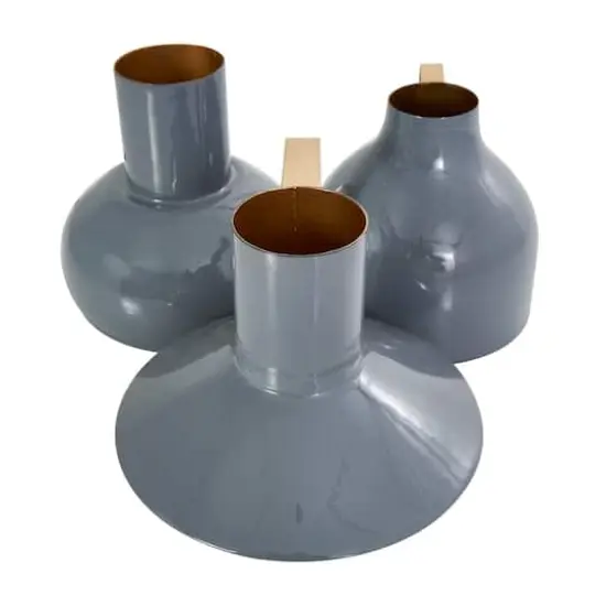 CosmoLiving by Cosmopolitan Blue Metal Abstract Enameled Vase with Geometric Gold Handle Set {6}