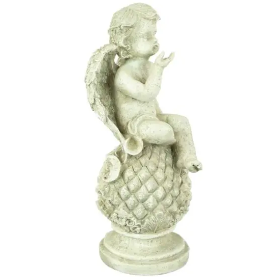 18" Cherub Angel Sitting on Finial Outdoor Garden Statue {4}