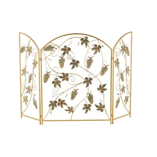 36" Gold Metal Fruit Foldable 3-Panel Fireplace Screen with Leaf Accents {1}