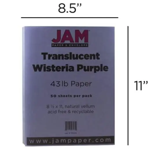 JAM Paper 8.5" x 11" Translucent Vellum Cardstock, 250ct. Wisteria Purple {5}