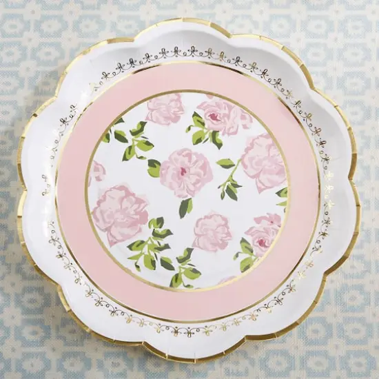 9" Pink Tea Time Whimsy Premium Paper Plates, 16ct. {1}