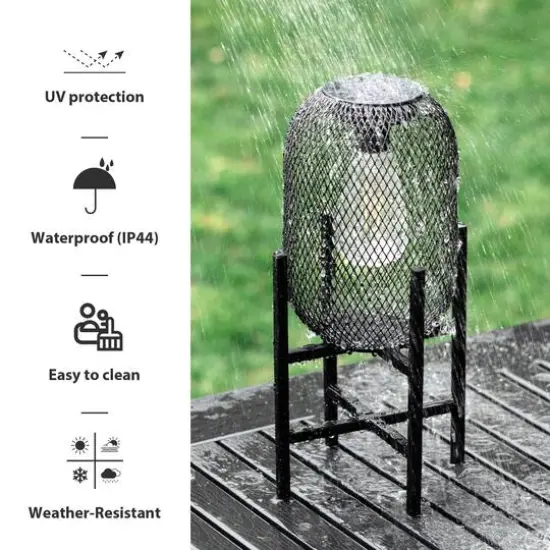 Glitzhome&reg; 14.25" Metal Mesh Black Solar Powered Lantern with Stand, 2ct. {5}
