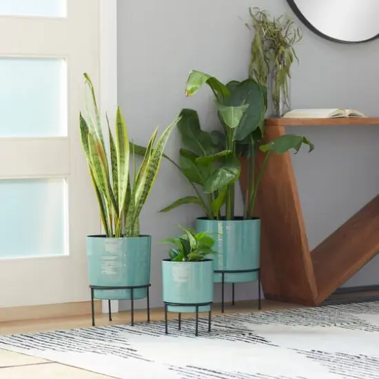 Teal Metal Contemporary Planter Set {8}