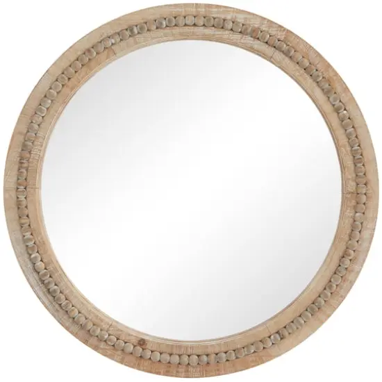 Brown Wood Beaded Frame Wall Mirror with Distressing 28" x 2" x 28" {1}