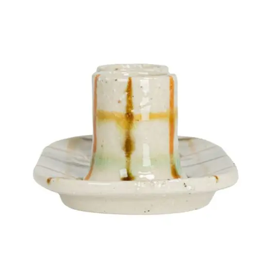Hello Honey&reg; 5.75" Multicolor Plaid Charm Stoneware Taper Candle Holder {8}