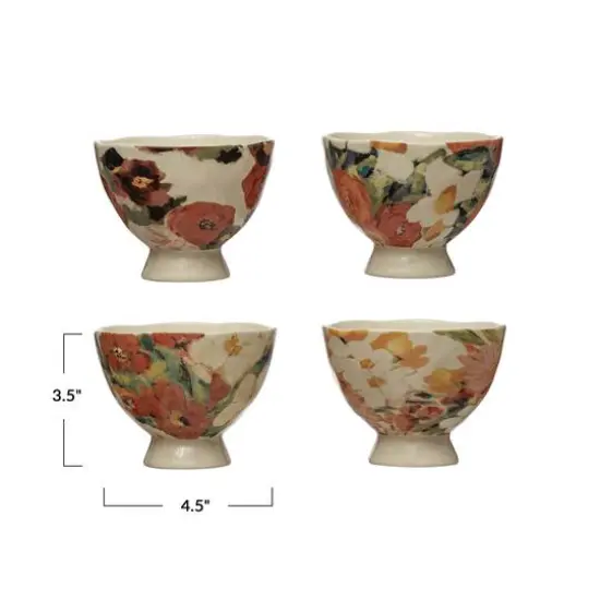 Hello Honey&reg; 4.5" Floral Print Stoneware Footed Bowl Set {1}
