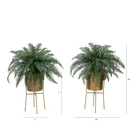 34" Artificial River Fern Plant in Metal Planter with Stand {3}