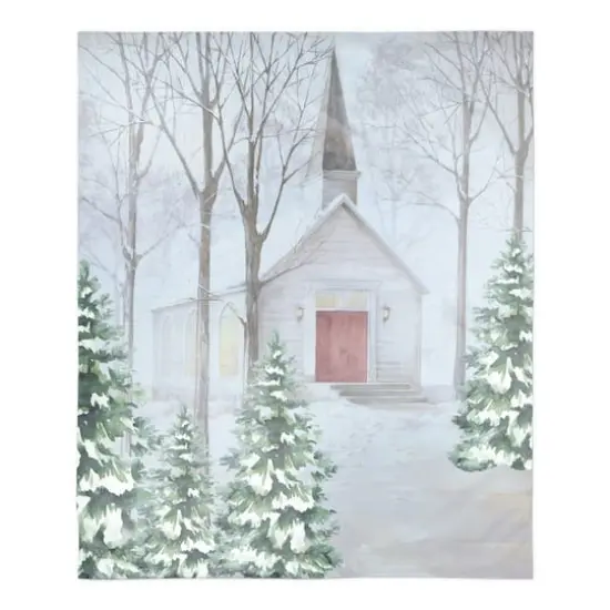 Snowy Church 50" x 60" Sherpa Fleece Blanket {1}