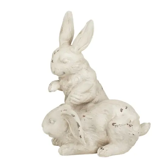 White Farmhouse Rabbits Garden Sculpture, 8" x 9" x 11" {3}