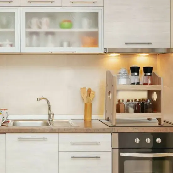 NEX&trade; 2-Tier Wood Spice Rack Countertop Organizer Rustic Style Natural Wood {8}