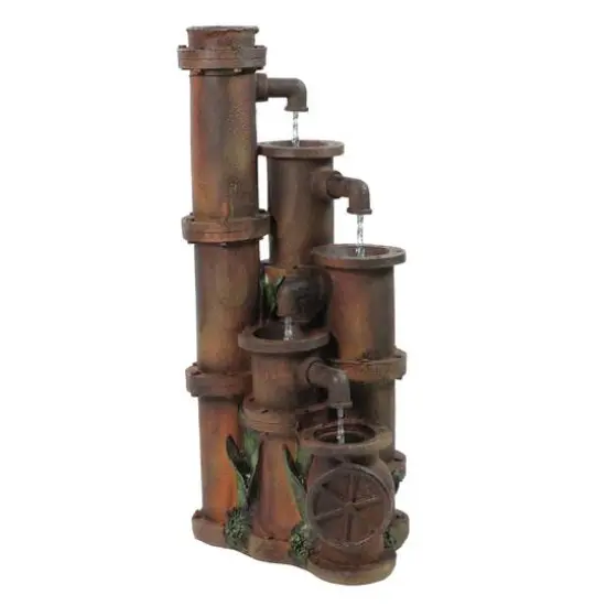 23.5" Rusted Cascading Pipes Outdoor Patio Garden Water Fountain {1}