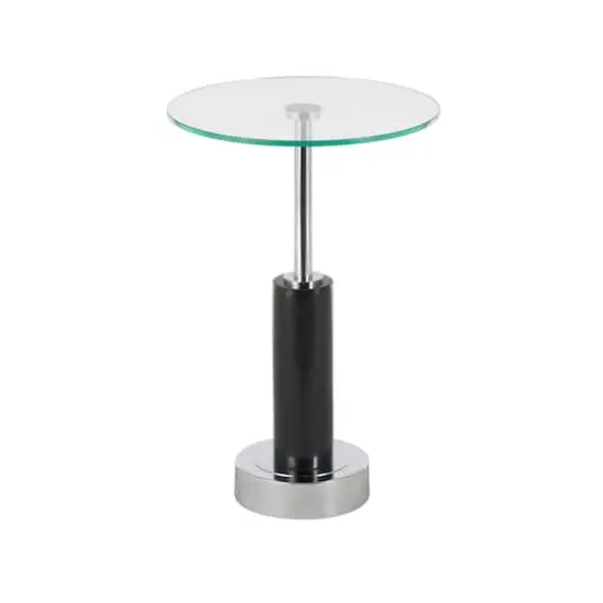 21" Black Marble Round Side End Accent Table with Silver Metal Rod & Base {1}