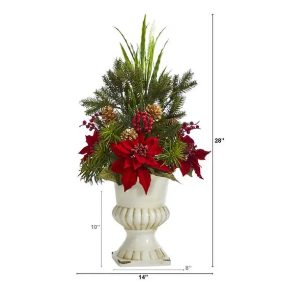 2ft. Poinsettia, Grass & Succulent Arrangement in White Urn {3}