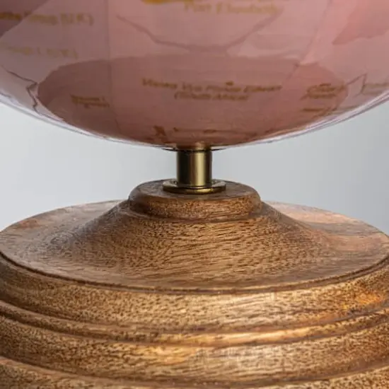 Hello Honey&reg; 10.75" Pink & Gold Metal & Plastic Globe on Natural Mango Wood Stand {12}