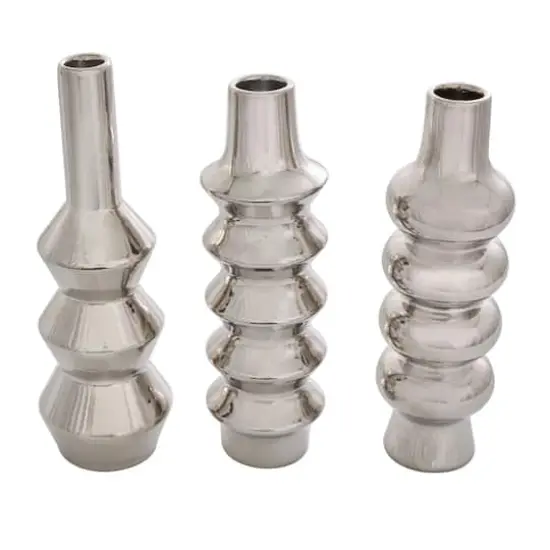 Silver Ceramic Abstract Bubble Ribbed Vase Set {1}