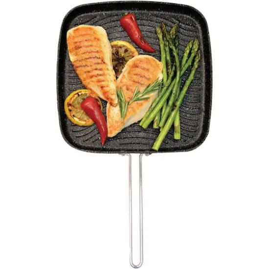 THE ROCK by Starfrit 10" Grill Pan With Stainless Steel Wire Handle {6}