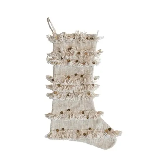 Hello Honey® 20" Cream Woven Cotton Slub Stocking with Vintage Reproduction Moroccan Wedding Blanket Embellishments {1}