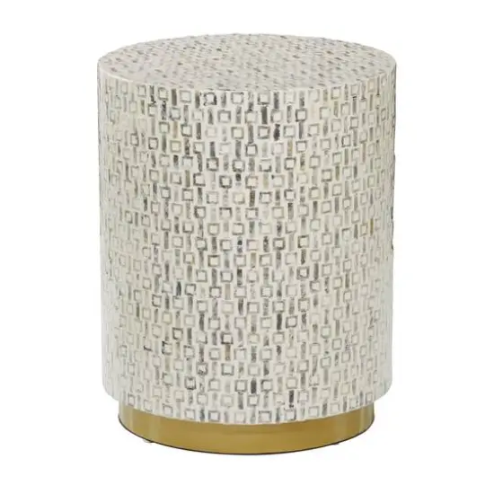 22" Mother of Pearl & Wood Round Accent Table Gray {2}