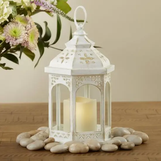 Kate Aspen White LED Hexagon Distressed Lantern Set {6}