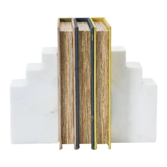 Hello Honey&reg; 6.5" Geometric Marble Bookend Set White {5}