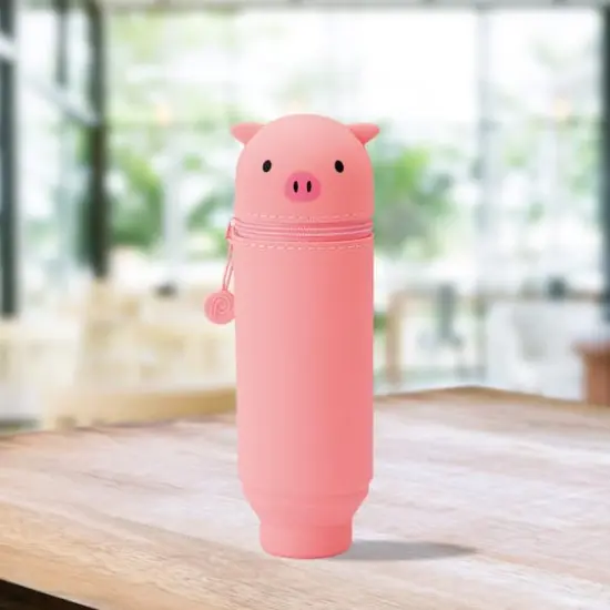 PuniLabo 9" Stand Up Silicone Animal Pen Case Pink Pig {3}