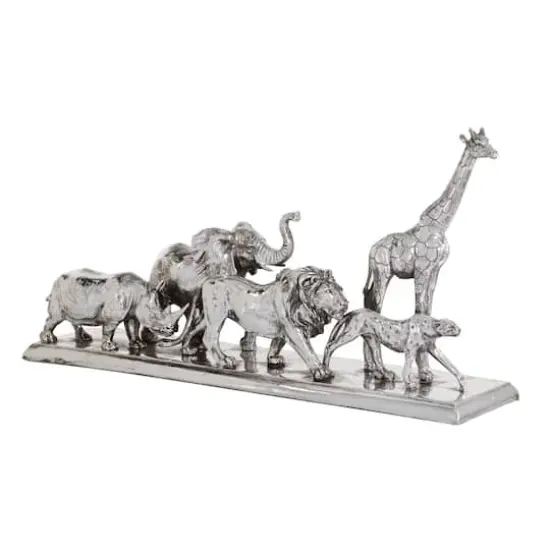 13" Silver Polystone Safari Animal Sculpture {1}