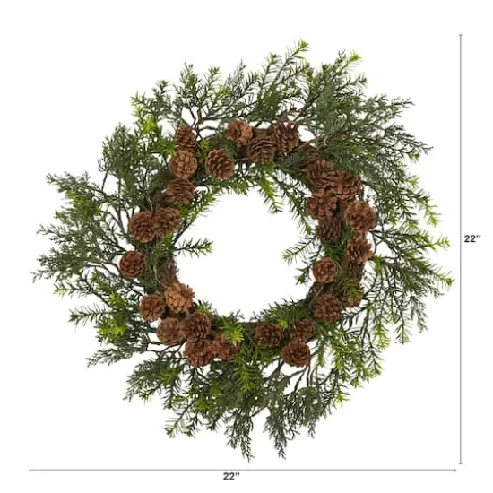 22" Cedar & Pinecone Artificial Wreath {3}