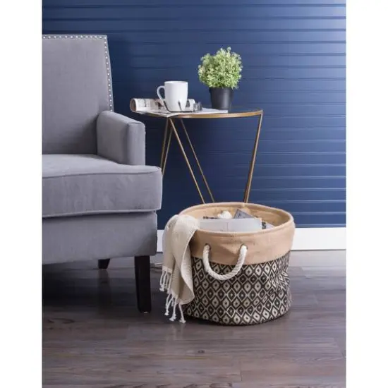 DII&reg; 15" Black Ikat Round Burlap Bin {6}